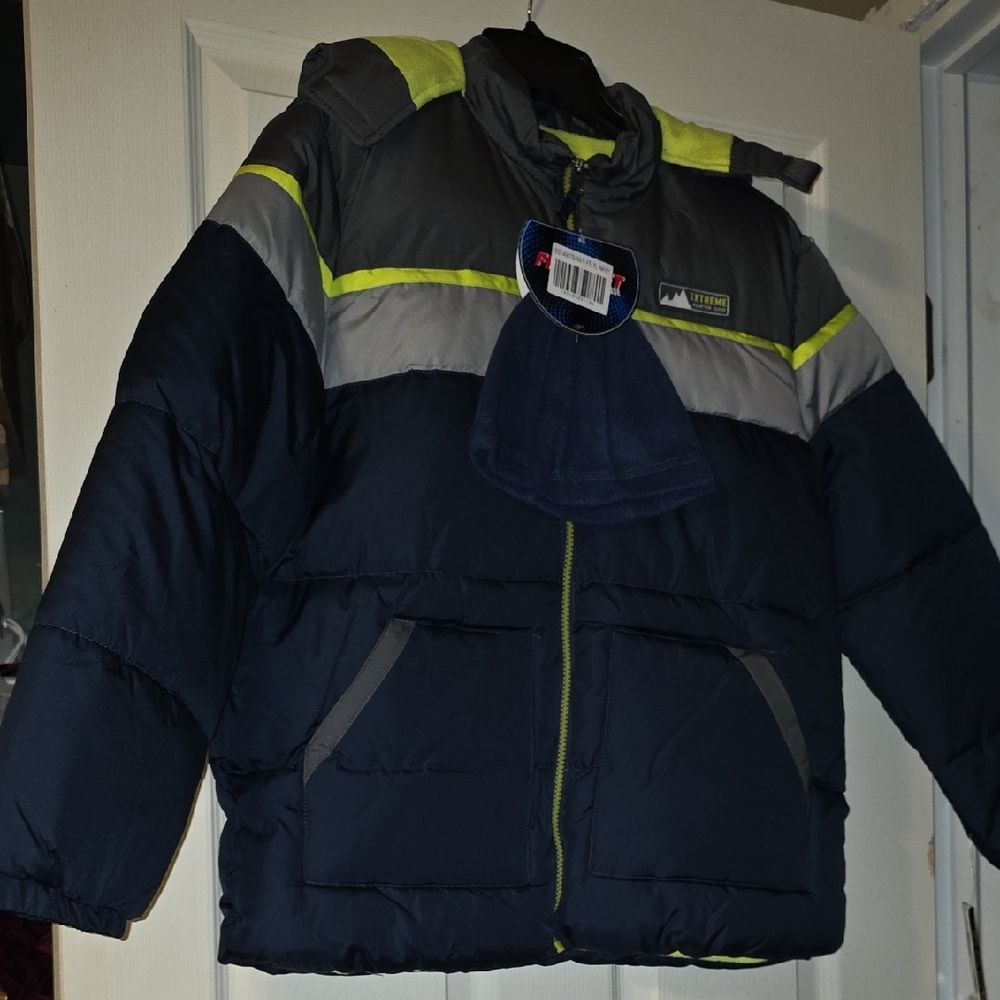 Western Chief Navy and Gray Puffer Jacket with Neon Accents